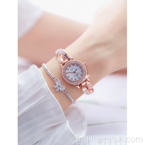 BS-FA1531 Montre de luxe à la mode en or rose avec strass et croix